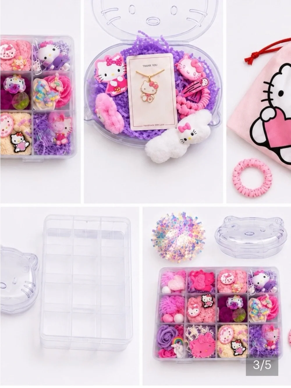 Hello Kitty Pink Purple Accessory Gift Set with Gold Necklace Charm